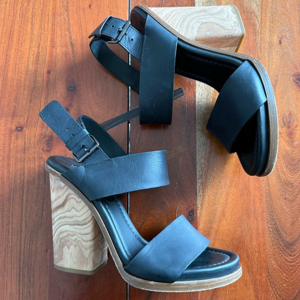 Vince Black Strappy Block Heel Sandals